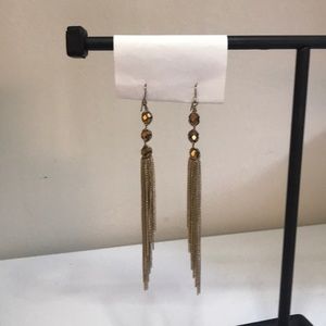 Bronze and gold long drop earrings